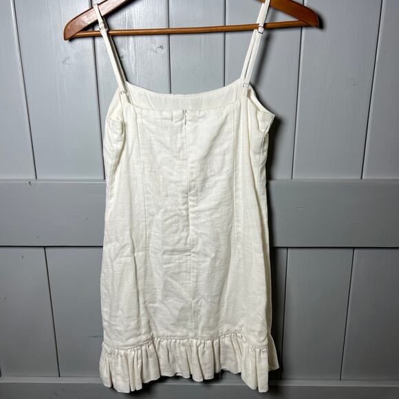 Impeccable Pig Linen Blend Cream Spaghetti Strap Dress with Ruffle Hem SIze M - Picture 4 of 8